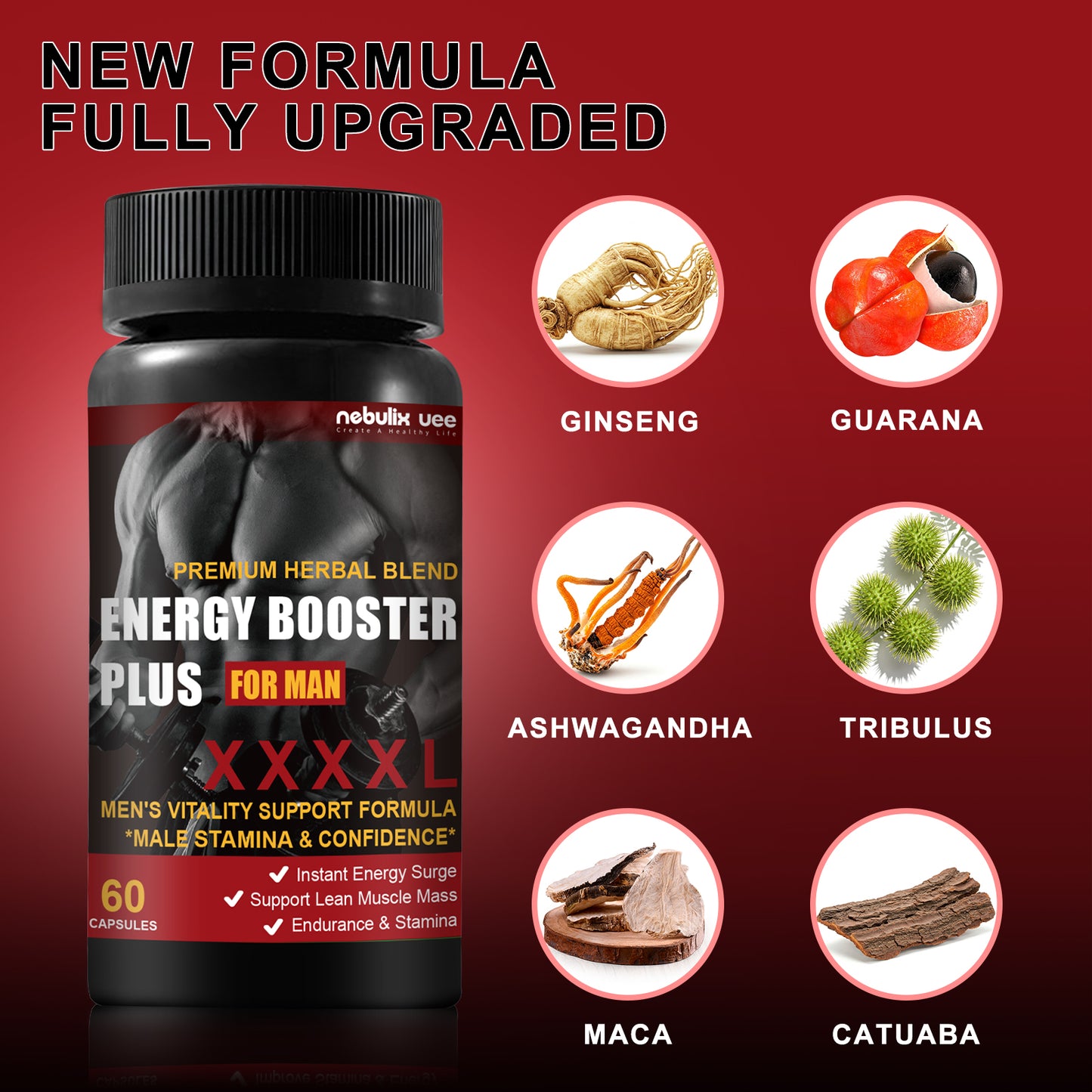 Men's Vitamin Energy Supplement 60 Tablets - Energy Booster Plus for Men, Supports Male Stamina & Confidence.Endurance & Stamina