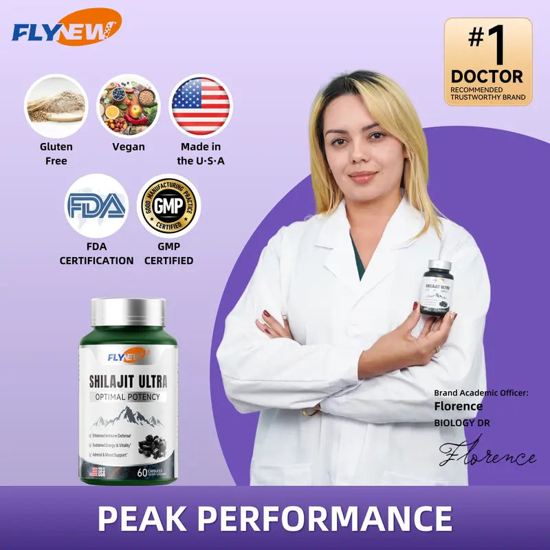 FLYNEW Optimal Potency | Shilajit Ultra | Adaptogen Energy Stamina Immune Antioxidants | Made in USA | 60 Capsules