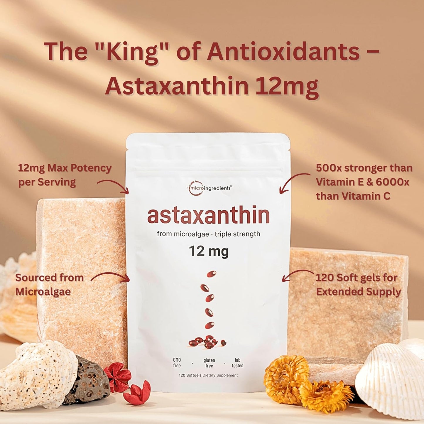 💥Astaxanthin 12mg, 120 Softgels | 🍃Premium Antioxidant Supplement🍃