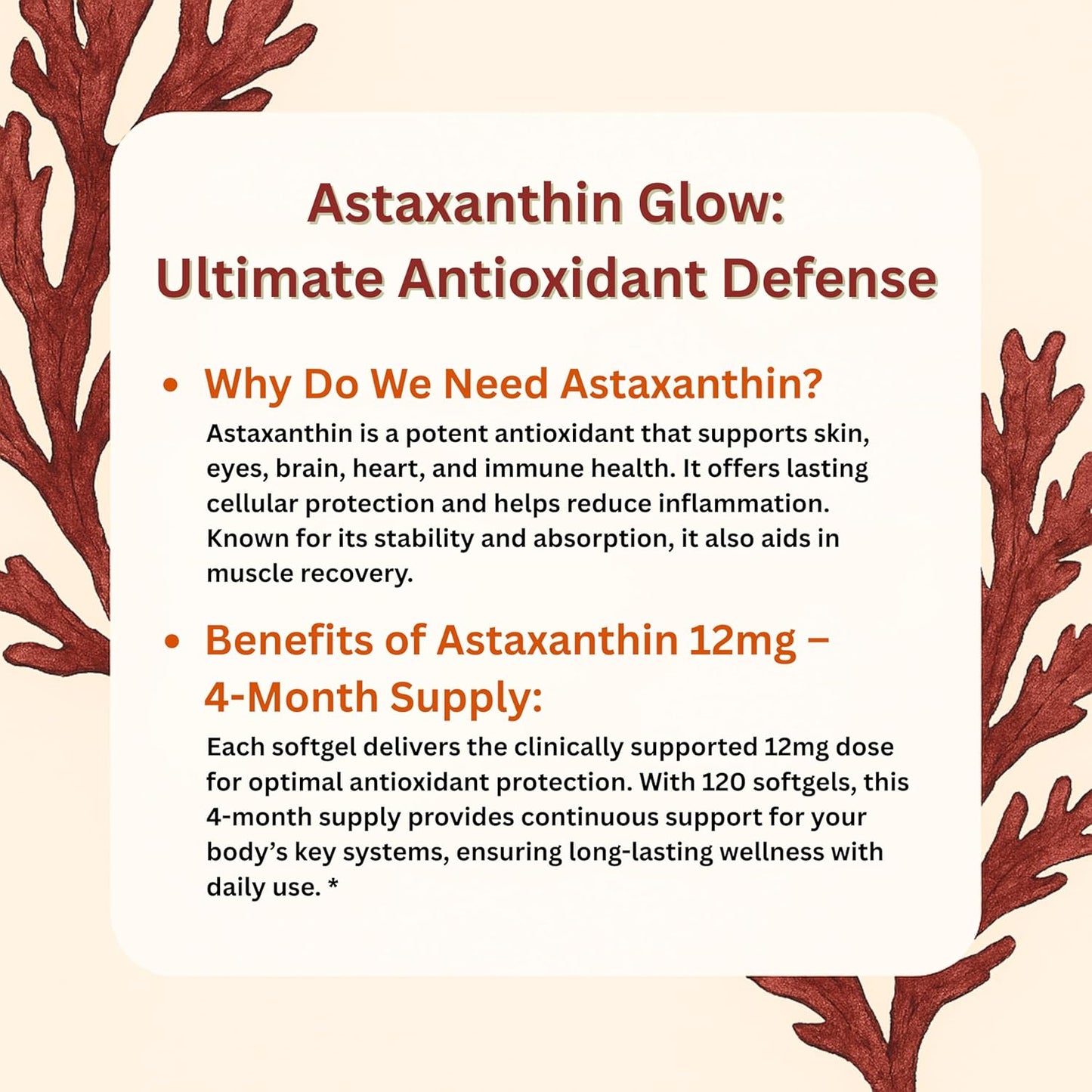 💥Astaxanthin 12mg, 120 Softgels | 🍃Premium Antioxidant Supplement🍃