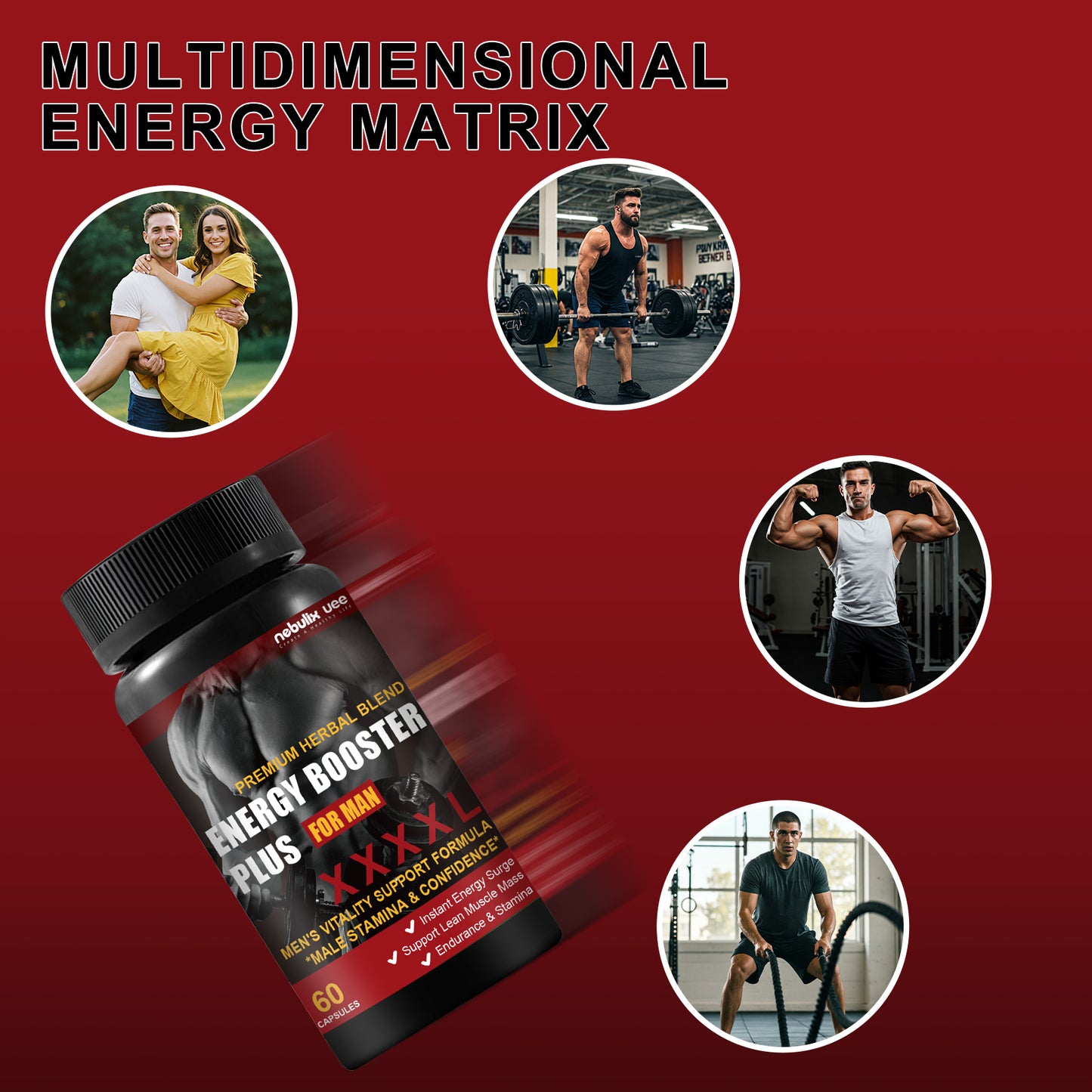 Men's Vitamin Energy Supplement 60 Tablets - Energy Booster Plus for Men, Supports Male Stamina & Confidence.Endurance & Stamina