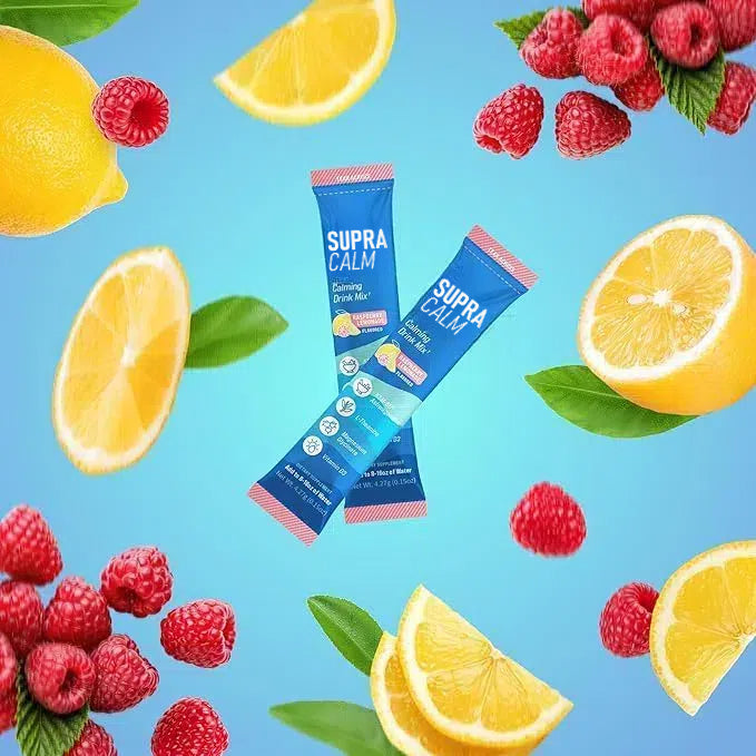 [Doctor's Choice] Supracalm® Drink Mix, Raspberry Lemonade, L Theanine , Magnesium Glycinate, Vitamin D 3, For Relaxation & Focus, No Sugar, Non GMO, On The Go, 20 CT-X