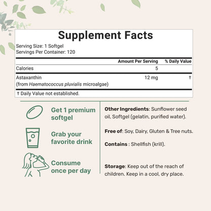 ✨Micro Ingredients Astaxanthin 12mg | Supports Eye, Joint, Internal Circulation, Skin Health & Natural Tanning