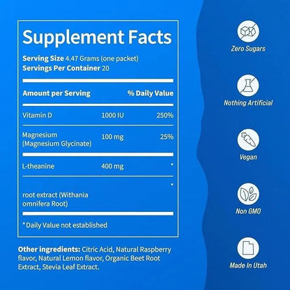 [Doctor's Choice] Supracalm® Drink Mix, Raspberry Lemonade, L Theanine , Magnesium Glycinate, Vitamin D 3, For Relaxation & Focus, No Sugar, Non GMO, On The Go, 20 CT-X