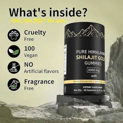 Shilajit Gummies: Pure Shilajit Himalayan Rich in Ashwagandha Gaulshura Fulvic Acid 85 Micronutrients Suitable for Men and Women No Added Sugar Non-GMO 100% Natural Organic 60 Gummies