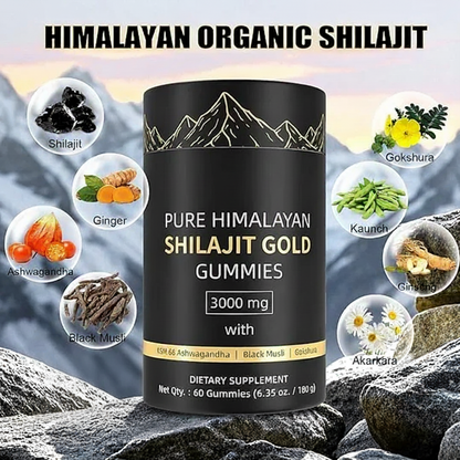 Shilajit Gummies: Pure Shilajit Himalayan Rich in Ashwagandha Gaulshura Fulvic Acid 85 Micronutrients Suitable for Men and Women No Added Sugar Non-GMO 100% Natural Organic 60 Gummies