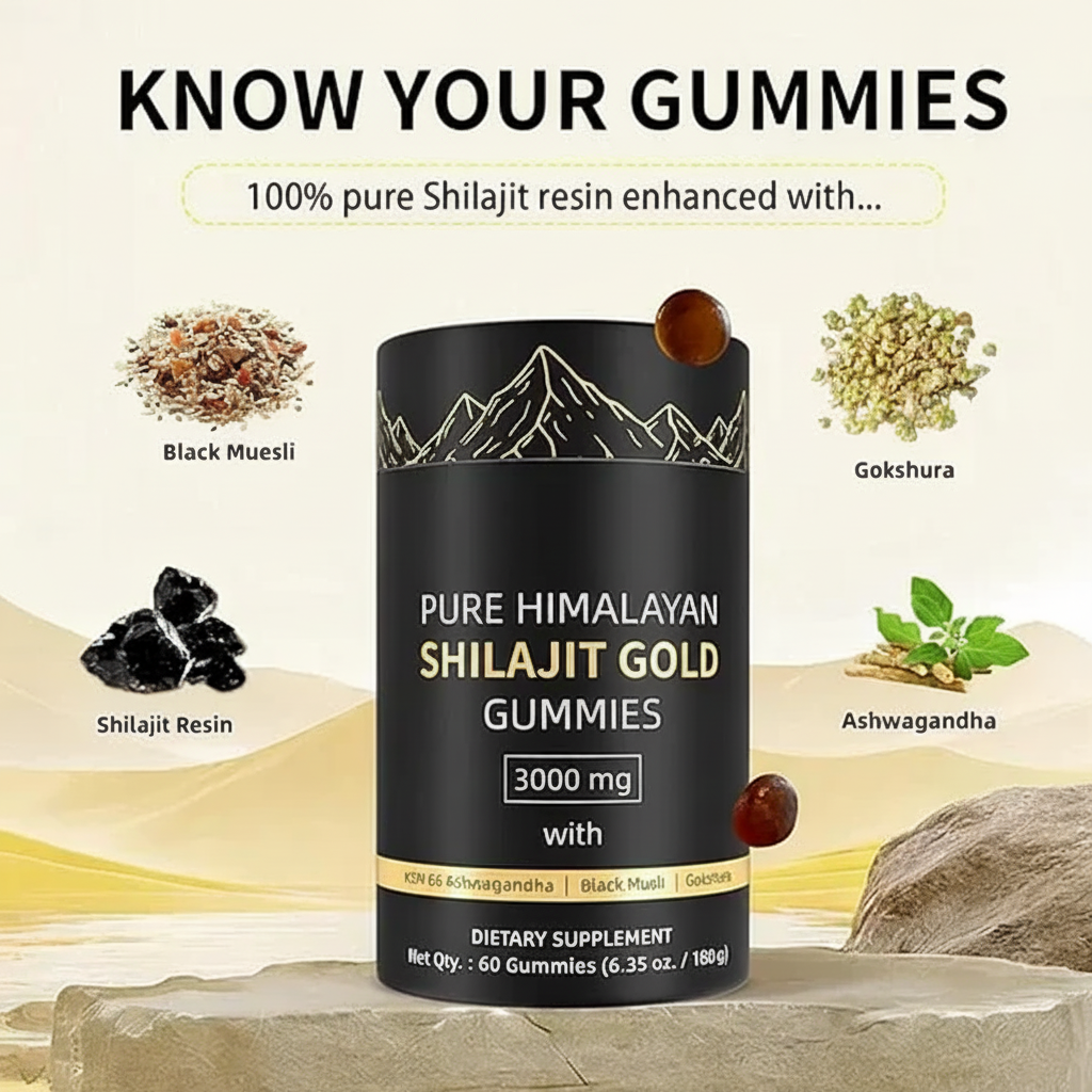 Shilajit Gummies: Pure Shilajit Himalayan Rich in Ashwagandha Gaulshura Fulvic Acid 85 Micronutrients Suitable for Men and Women No Added Sugar Non-GMO 100% Natural Organic 60 Gummies